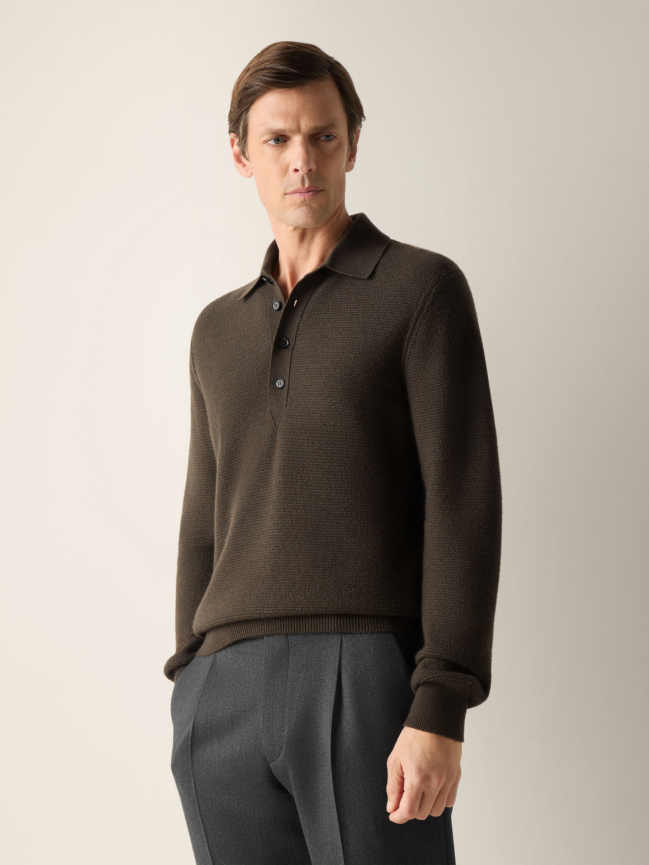 混深橄榄绿 Oasi Cashmere 绿洲羊绒 Polo 衫 产品细节图 #3