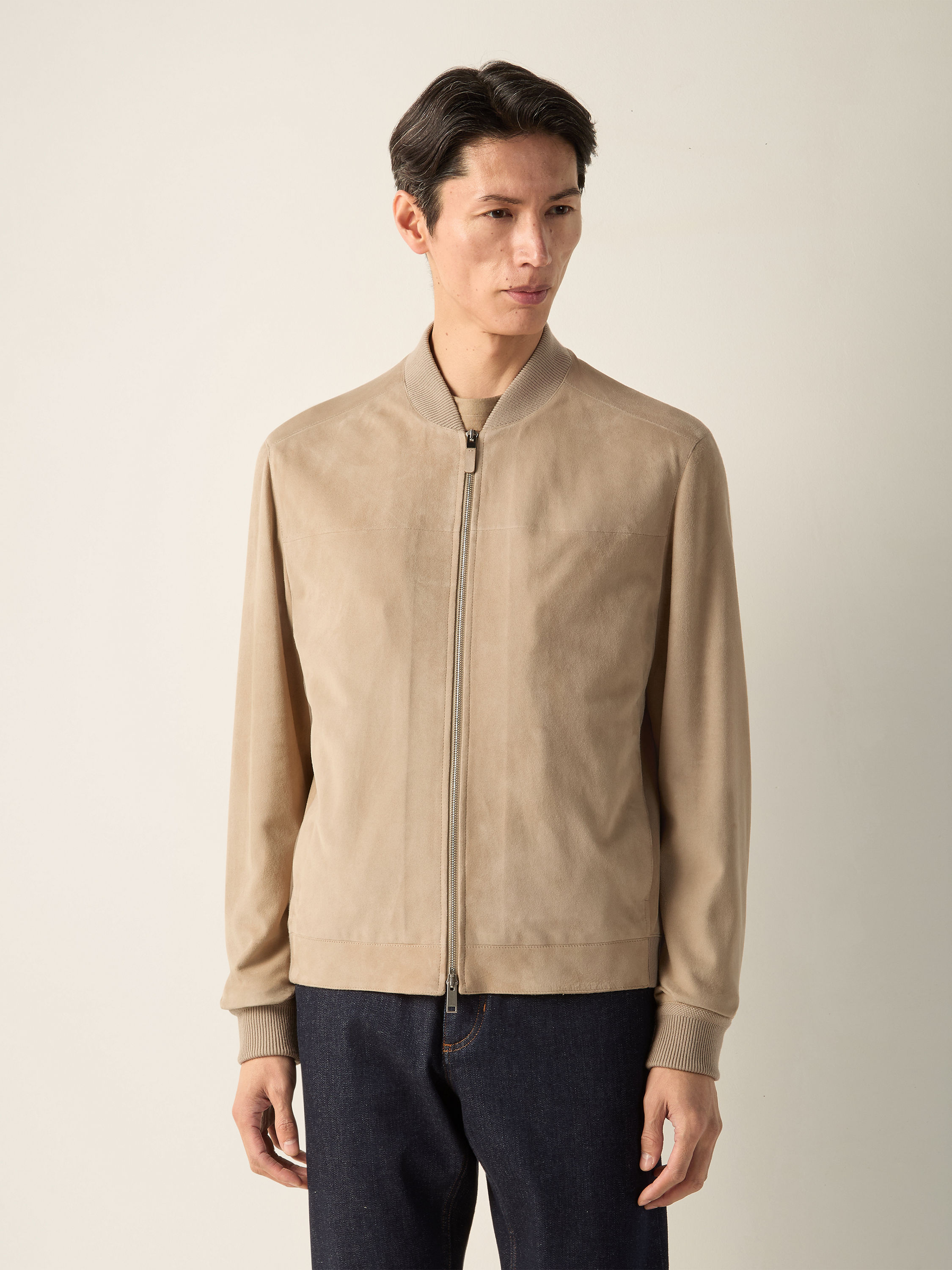 Light Taupe Suede Bomber Product detail photo #3