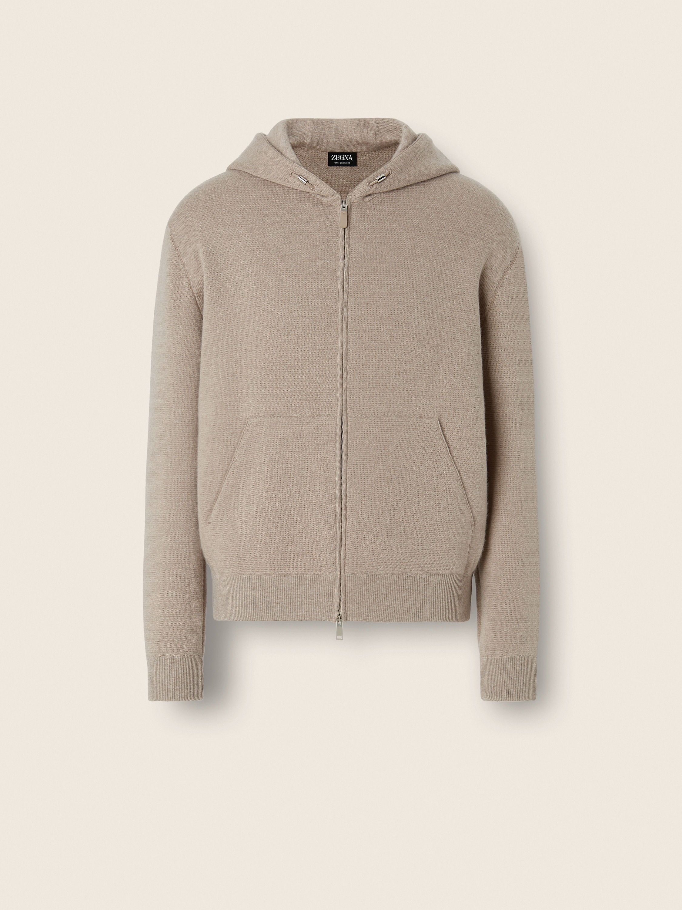 Light Taupe Mélange Cashmere and Cotton Full Zip Hoodie Main product photo