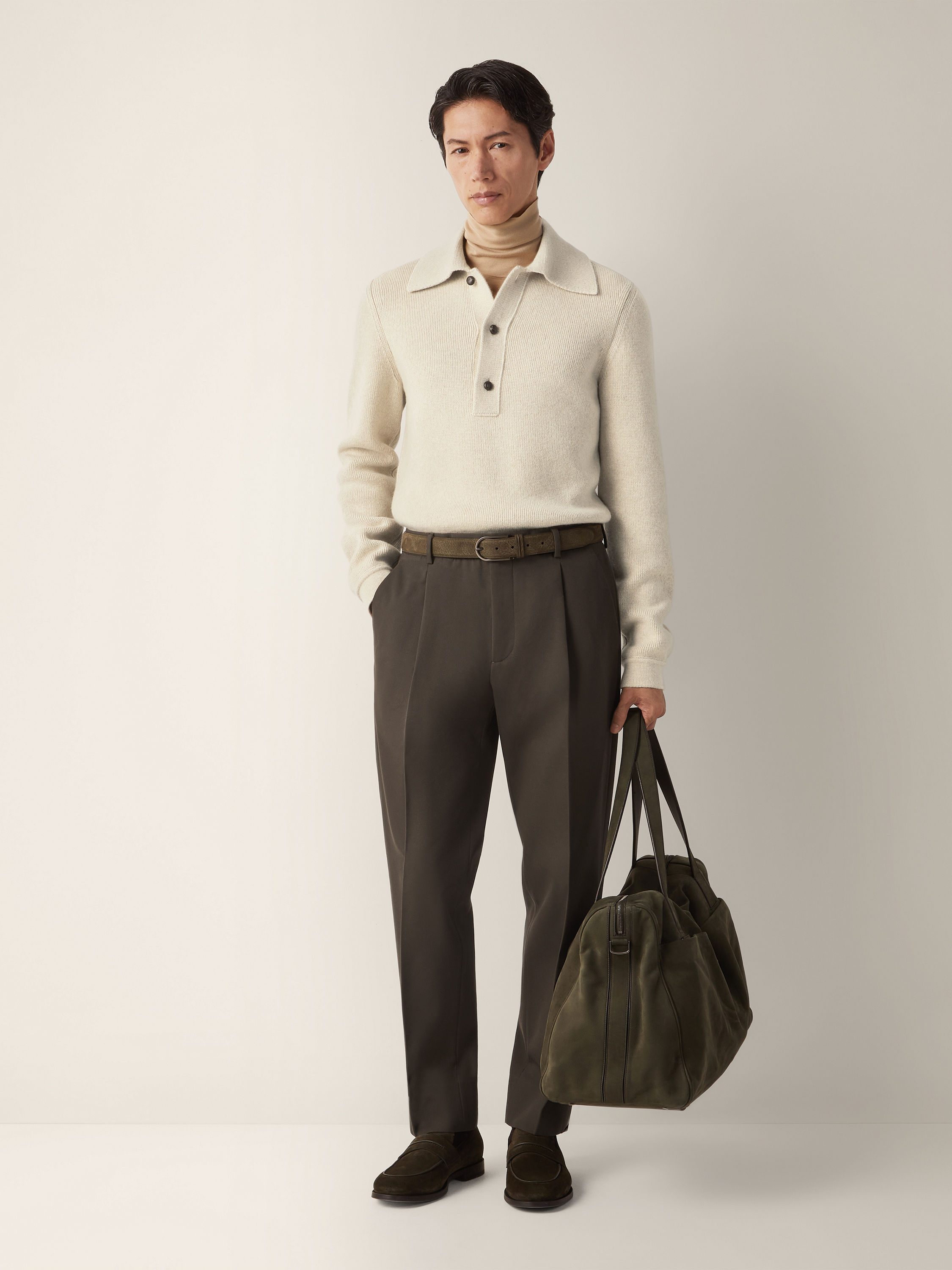 Cream White Oasi Cashmere Polo Shirt Product detail photo #2