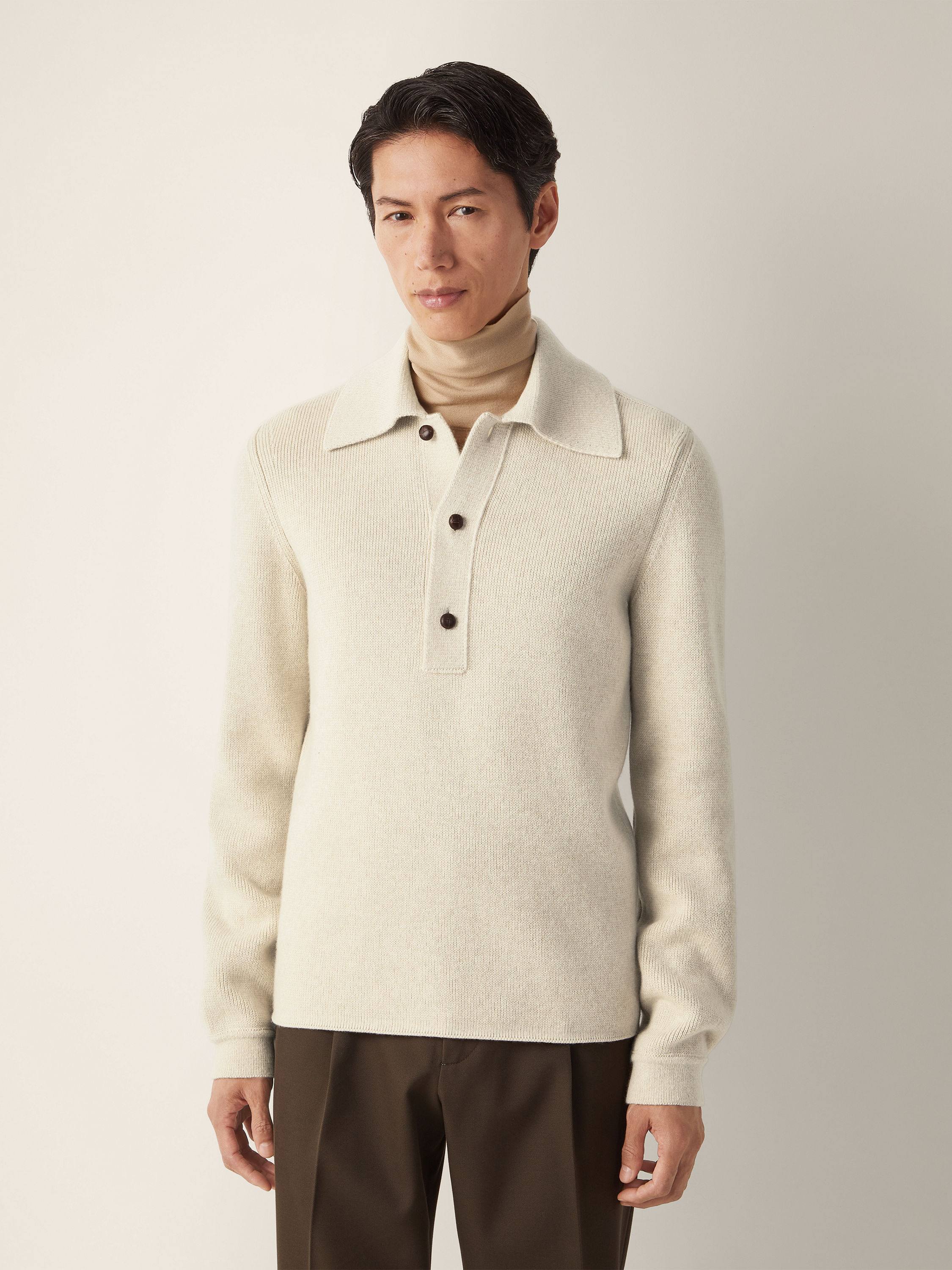 Cream White Oasi Cashmere Polo Shirt Product detail photo #3
