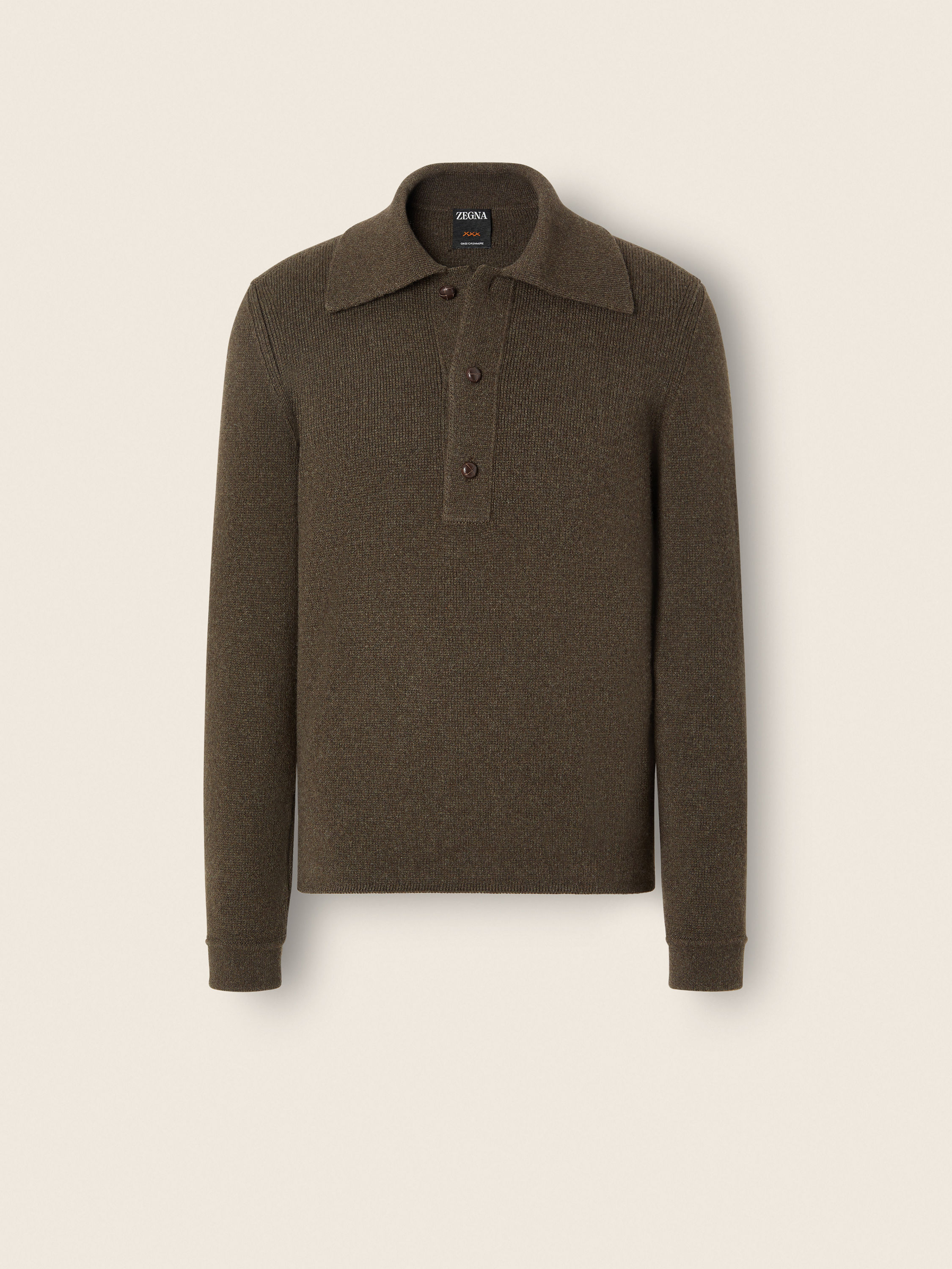 Dark Olive Green Mélange Oasi Cashmere Polo Shirt Main product photo
