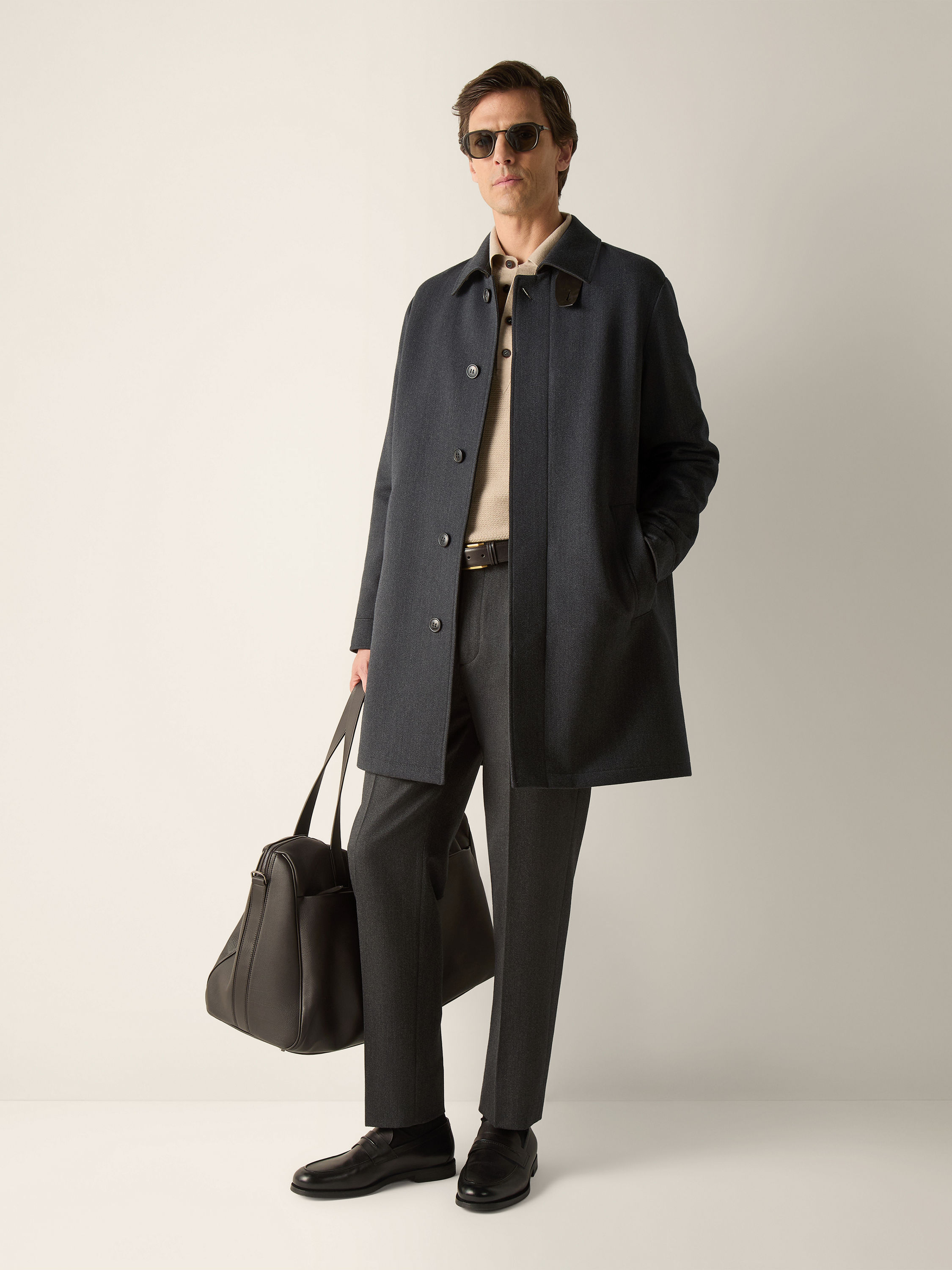 Black Mélange Wool and Cashmere Trench Coat Product detail photo #1