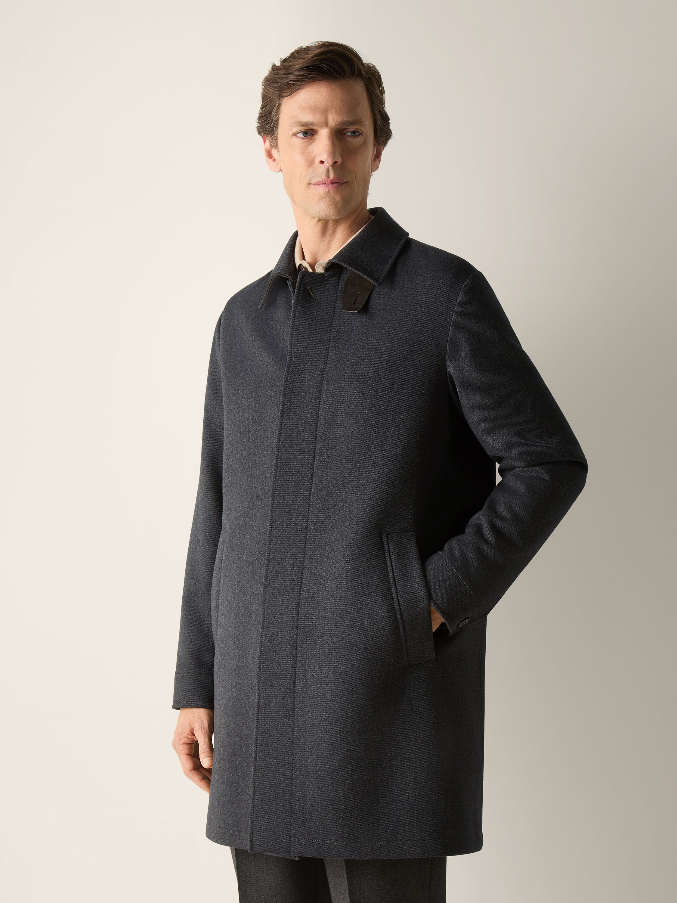Black Mélange Wool and Cashmere Trench Coat Product detail photo #3