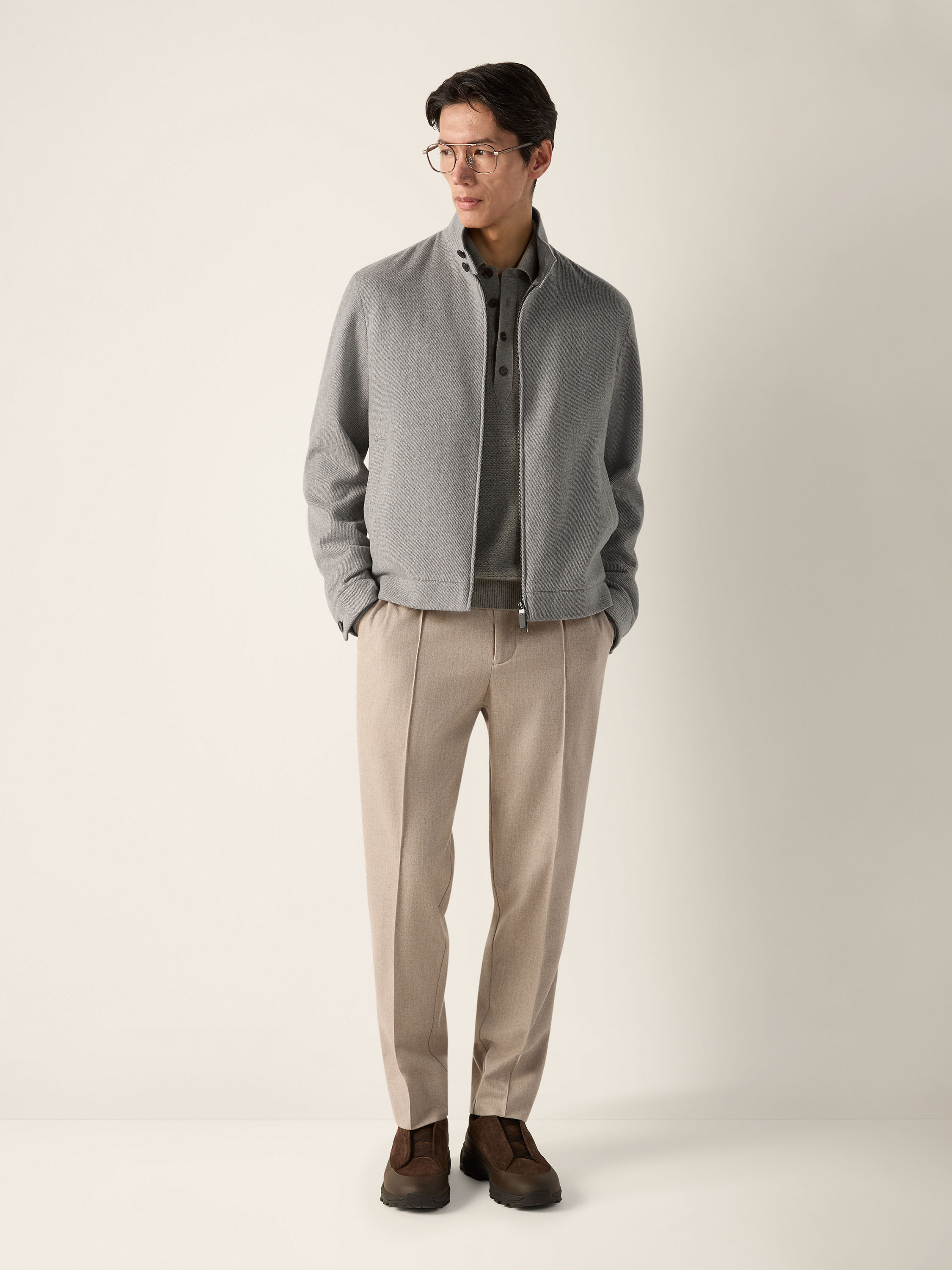 Grey Mélange Wool and Cashmere Blouson Product detail photo #1