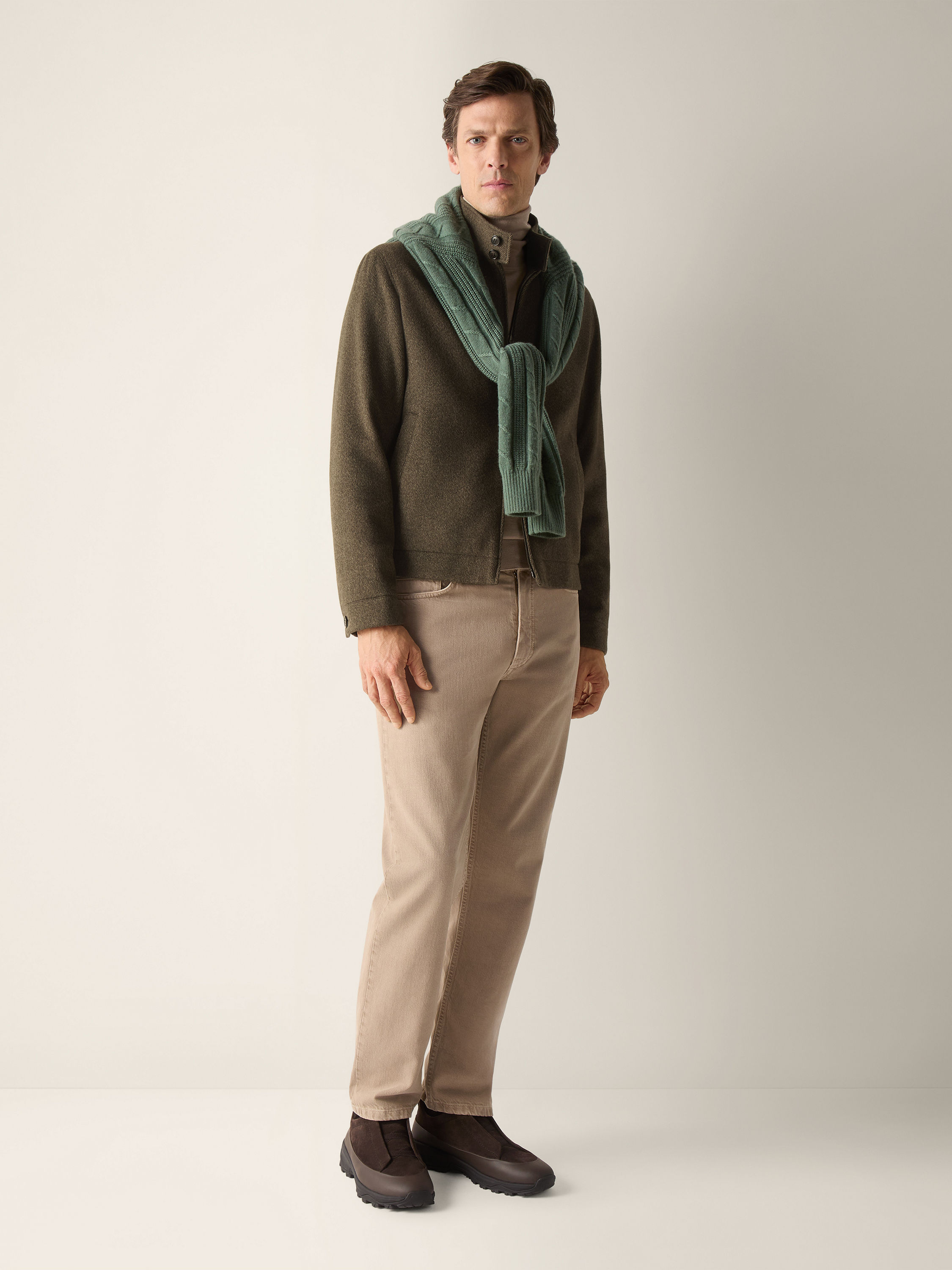 Dark Olive Green Mélange Wool and Cashmere Blouson Product detail photo #1