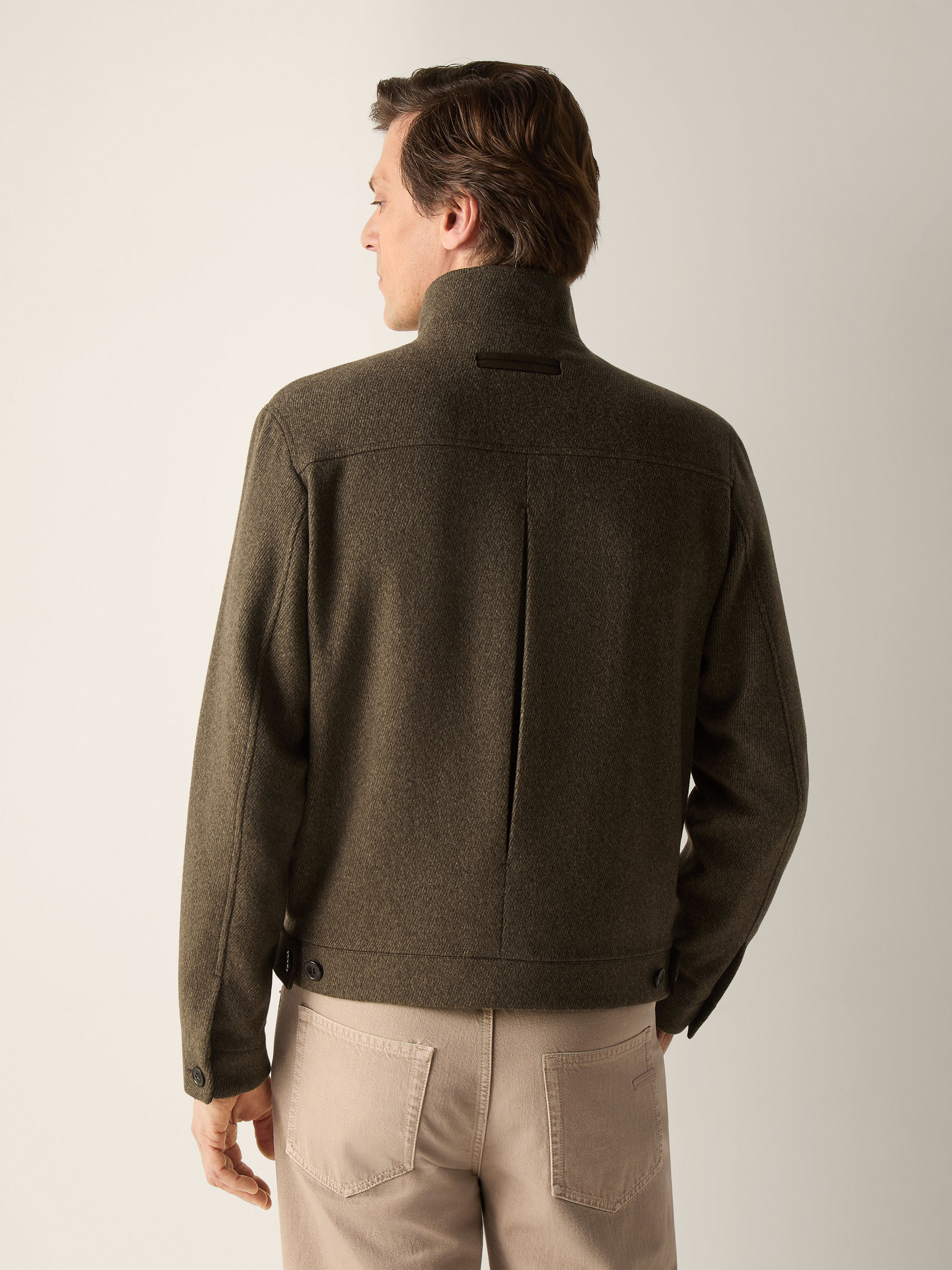 Dark Olive Green Mélange Wool and Cashmere Blouson Product detail photo #5