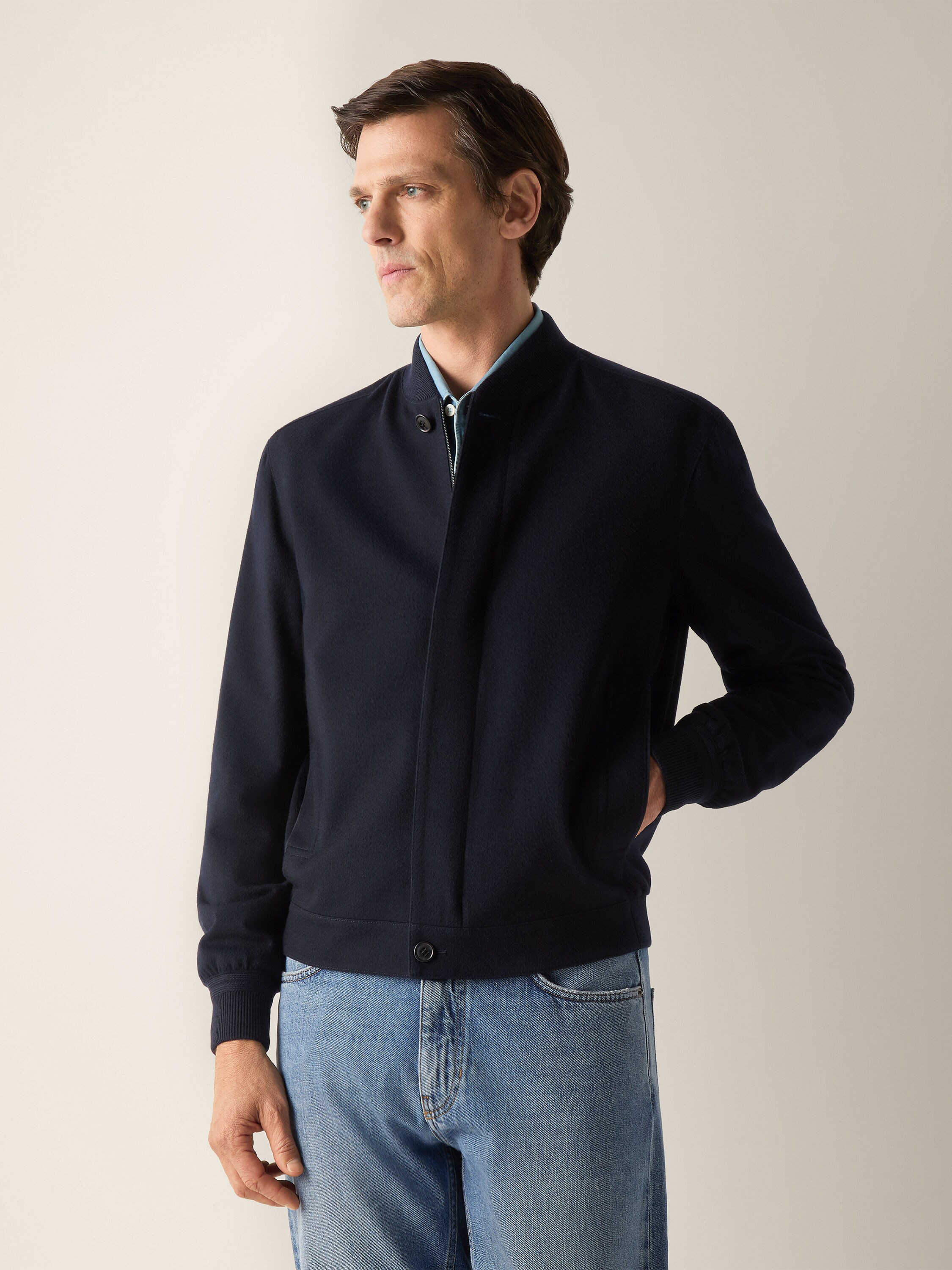 Navy Blue Oasi Cashmere Elements Bomber Product detail photo #3