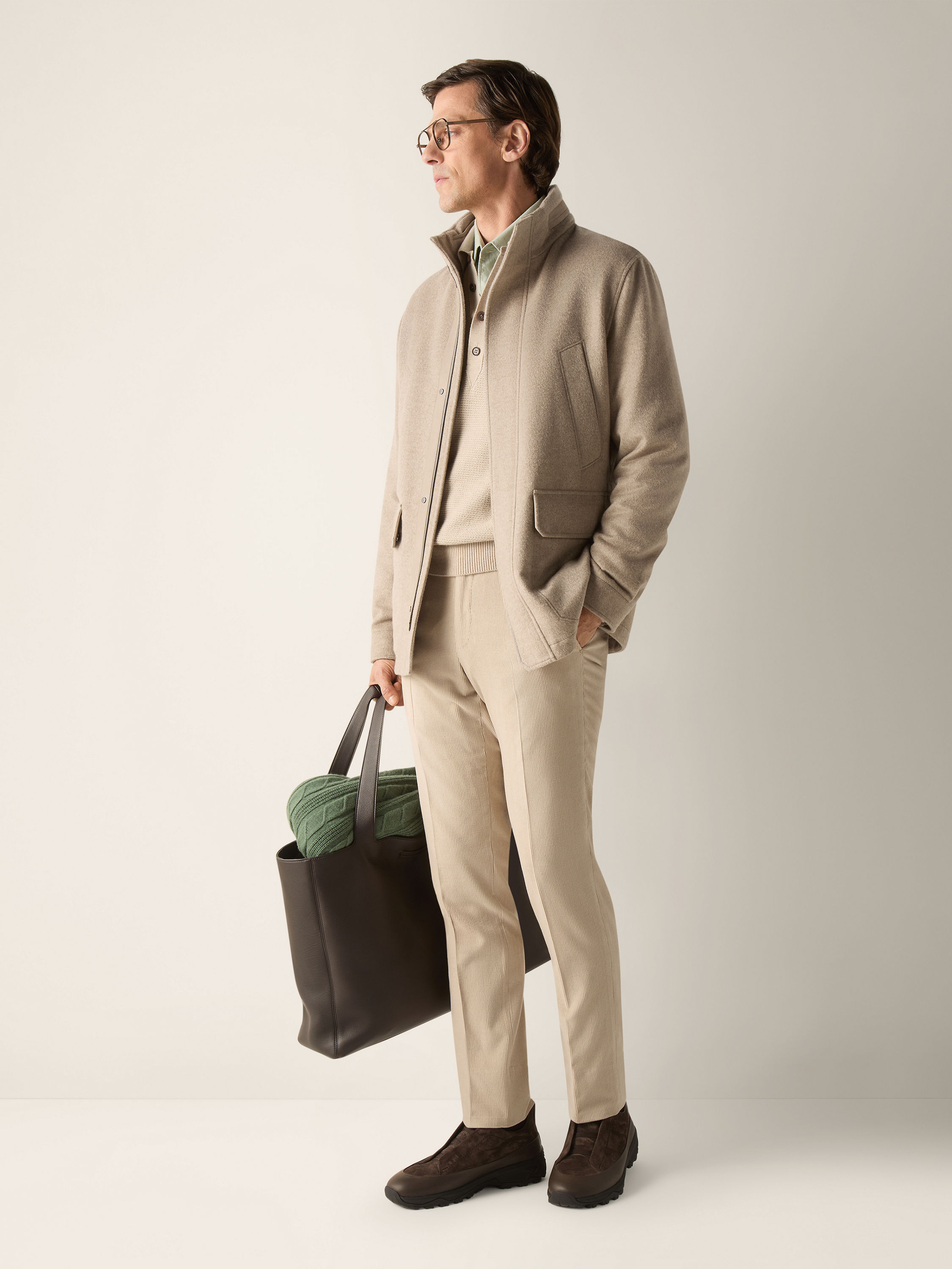 Light Taupe Mélange Oasi Cashmere Elements Car Coat Product detail photo #1