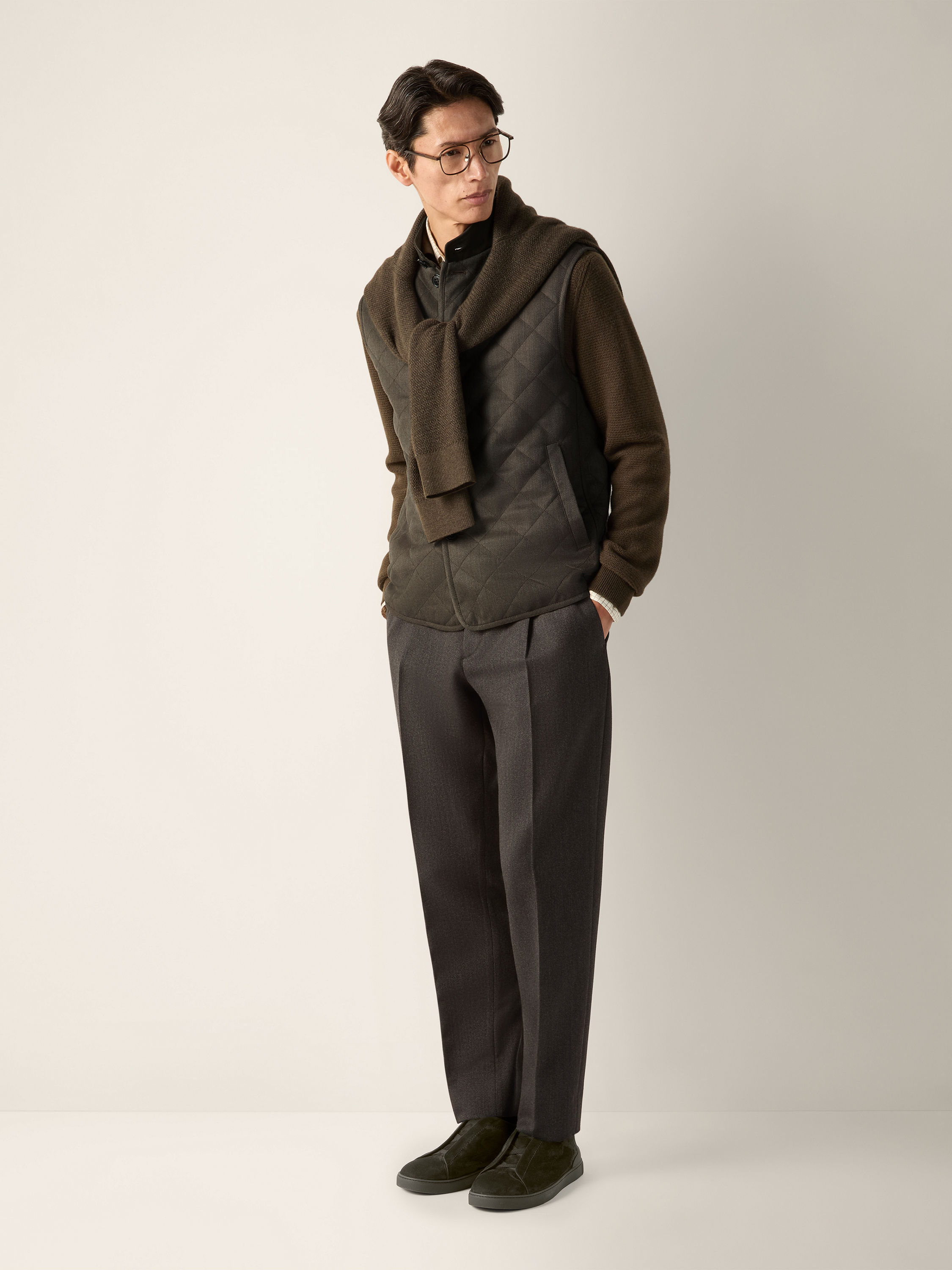 Dark Olive Green Trofeo 15milmil15 Wool Vest Product detail photo #1