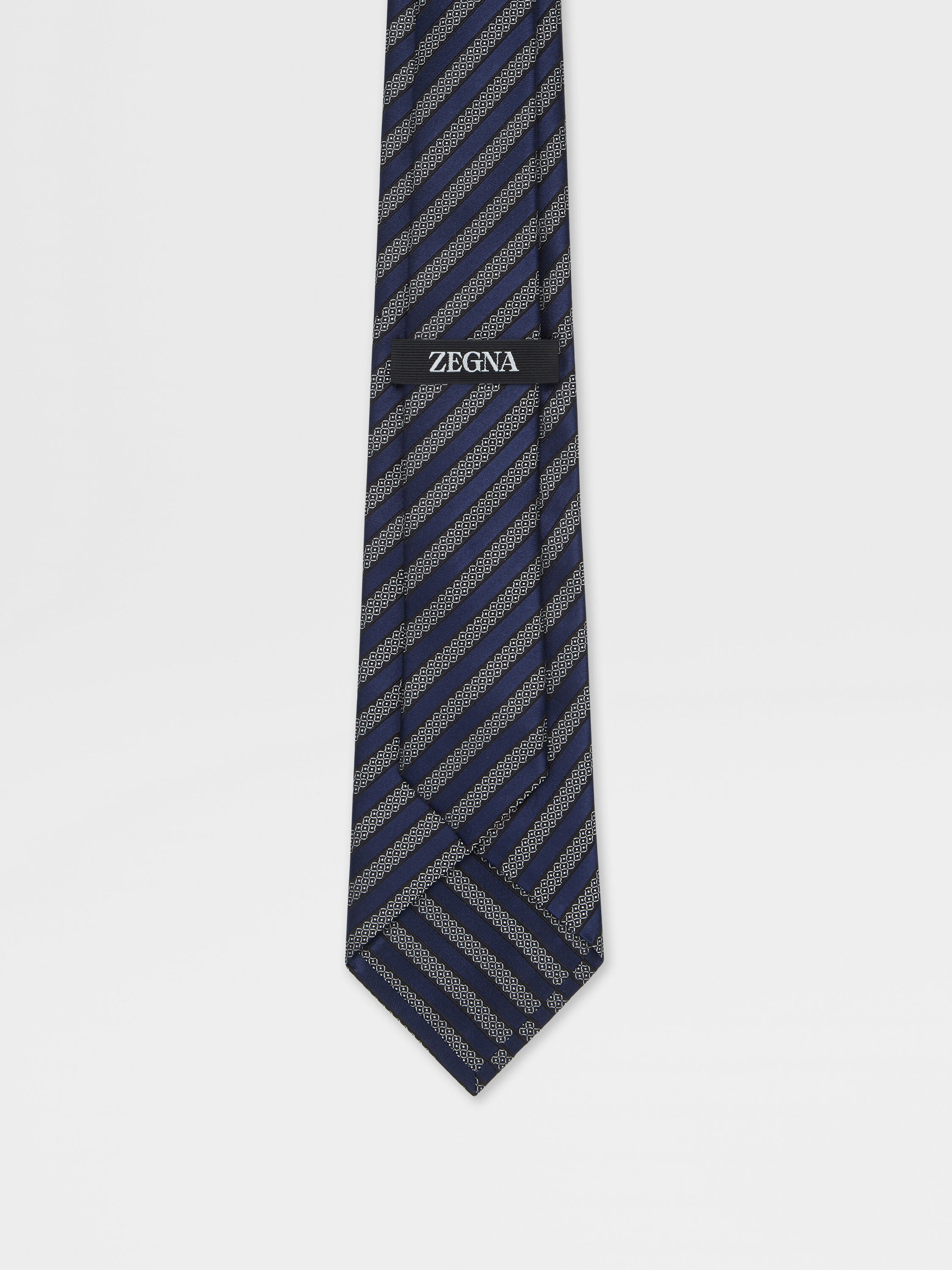 午夜蓝桑蚕丝及棉混纺领带 產品細節圖 #2