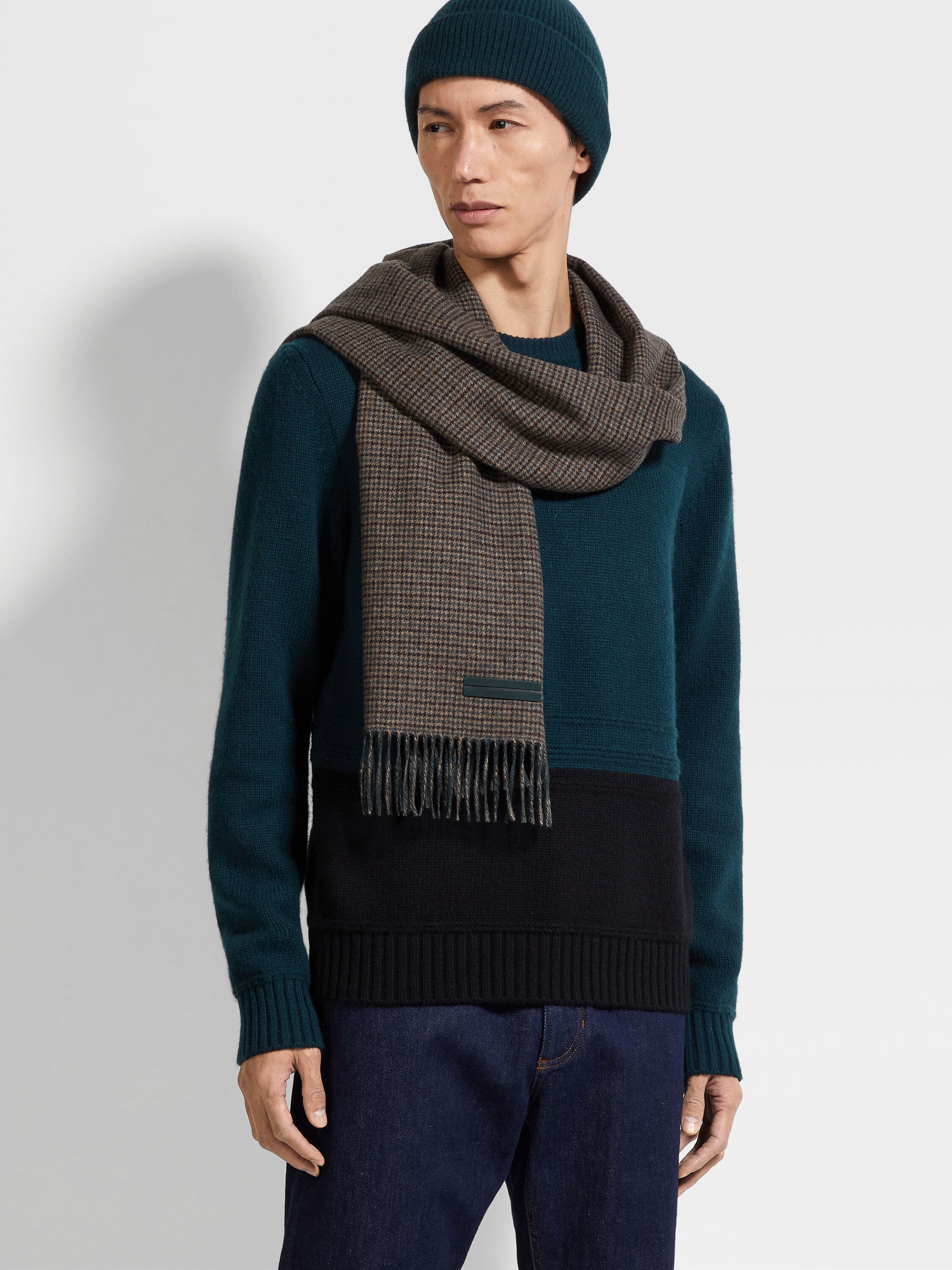 Dark Brown and Dark Green Oasi Cashmere Scarf Product detail photo #2