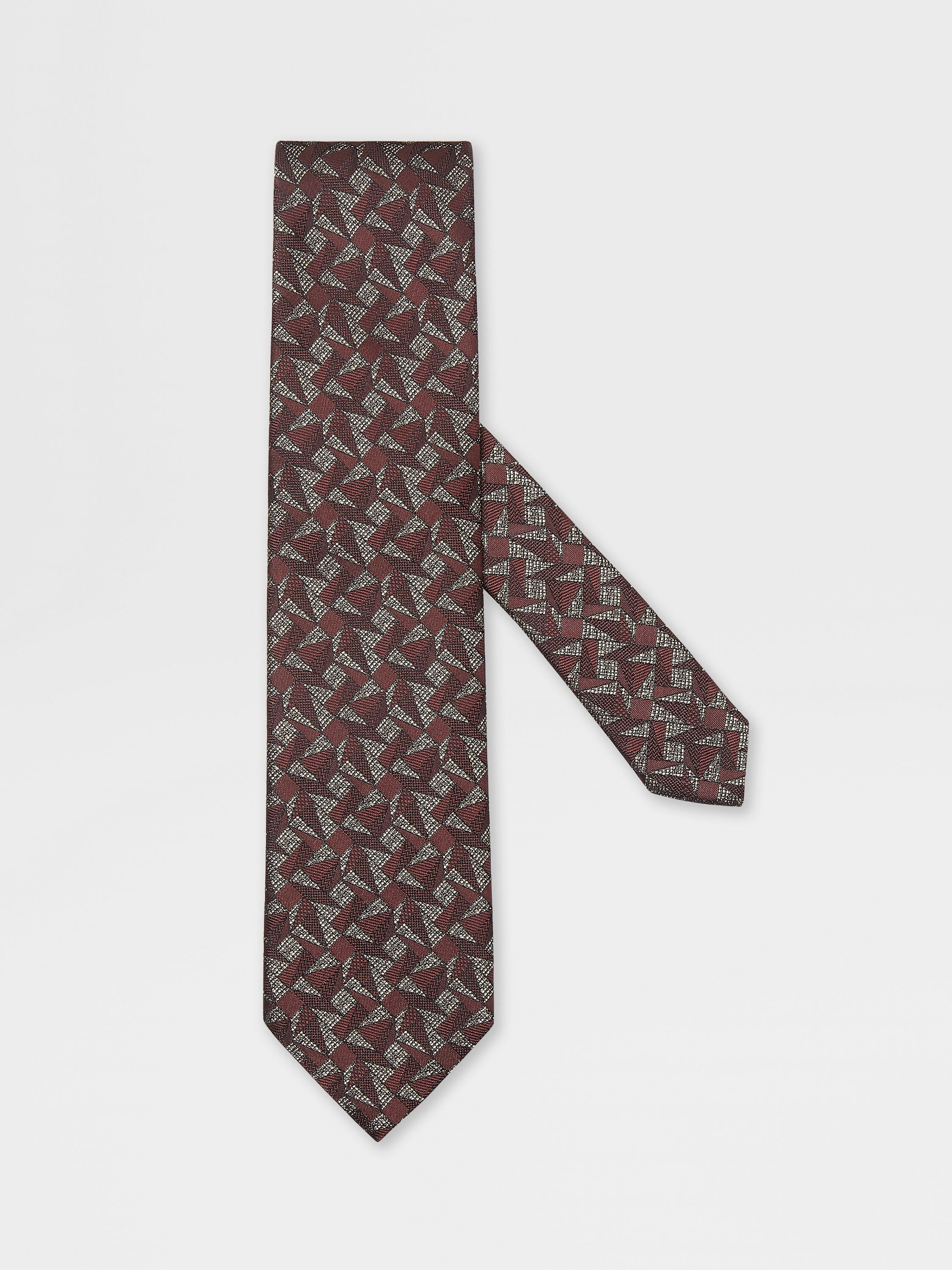 酒红色桑蚕丝图案缝线领带