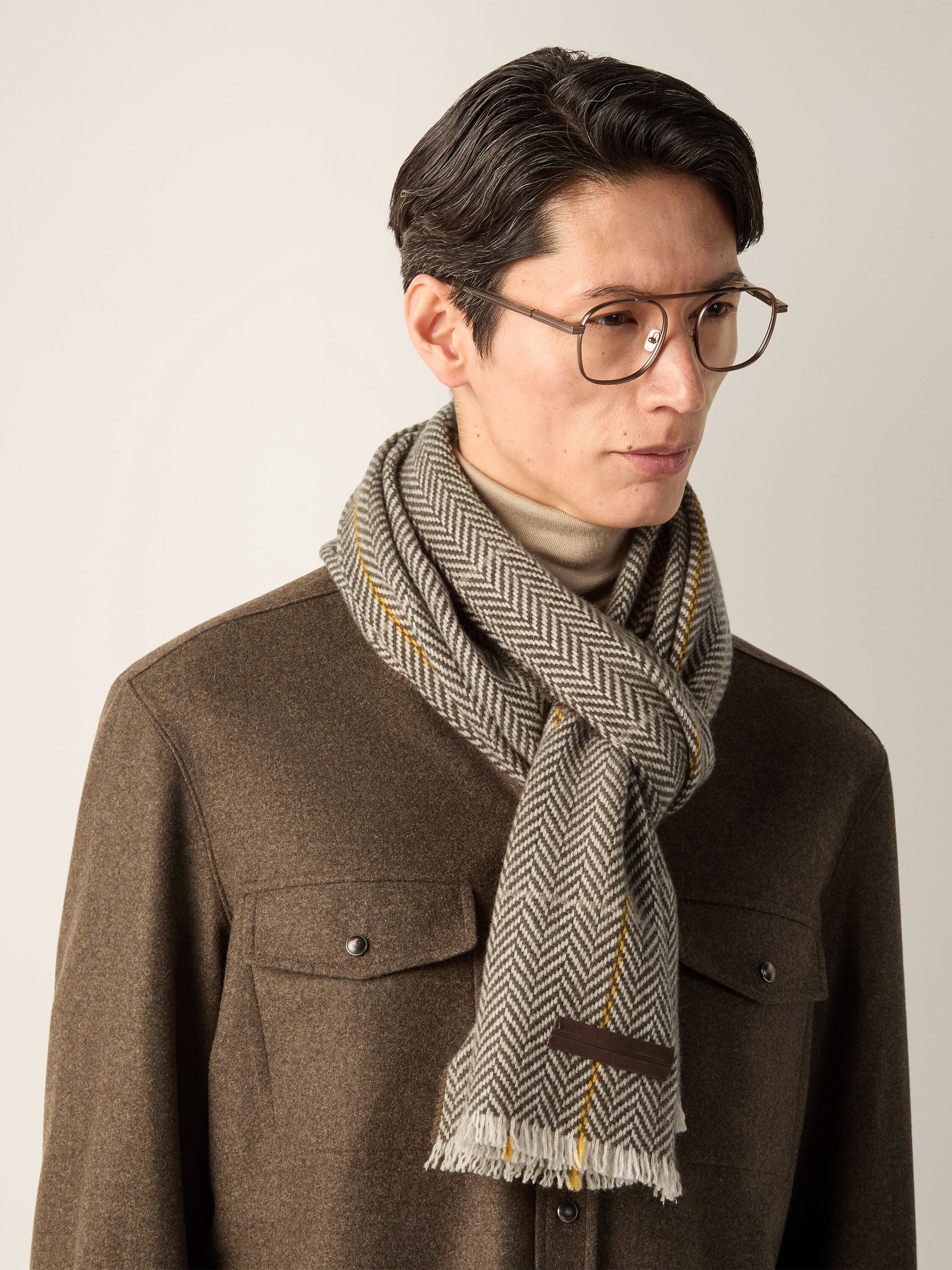 Light Taupe and Dark Brown Oasi Cashmere Scarf Product detail photo #2