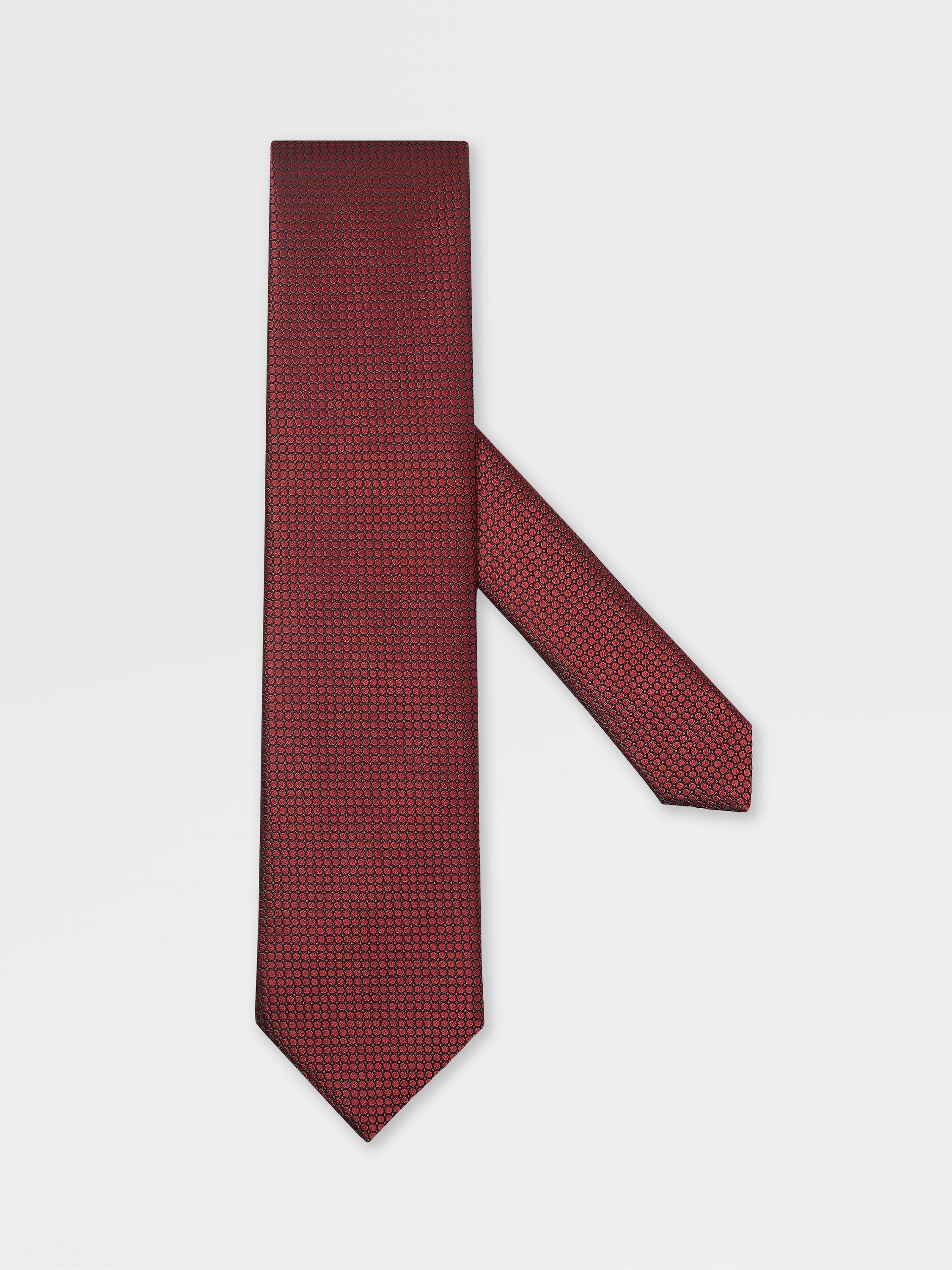 酒红色彩绘桑蚕丝领带