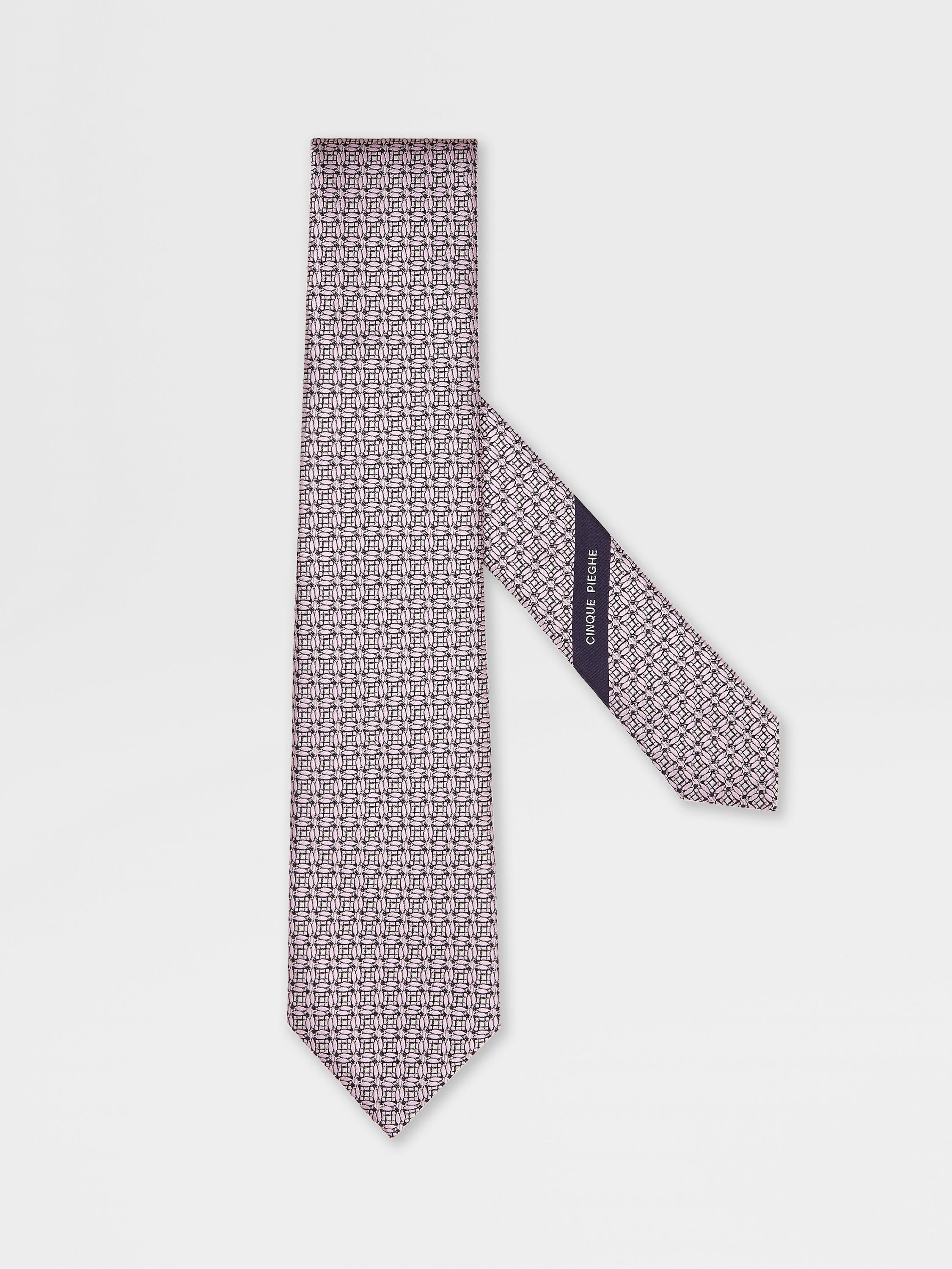 粉色桑蚕丝印花 5 Pieghe 领带