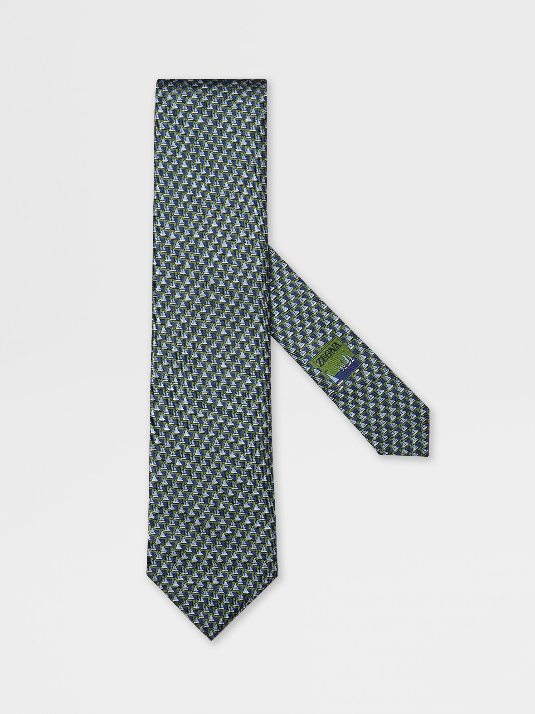 浅绿色桑蚕丝印花领带